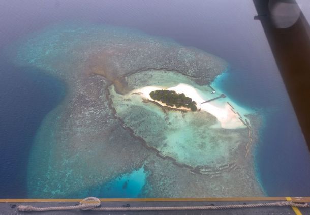 Maldives,isolated island resort from air 2