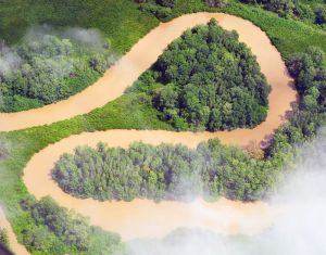 Aerial view of meandering river, Costa Rica